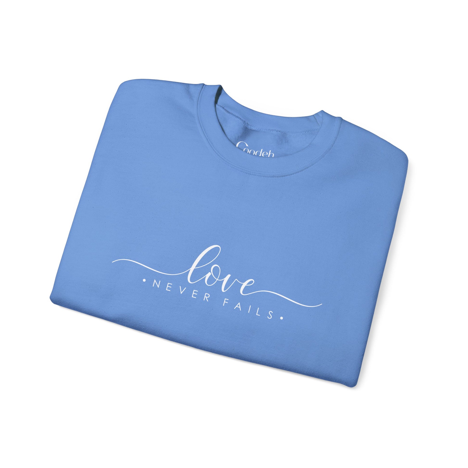 Love Never Fails Crewneck Sweatshirt close up view